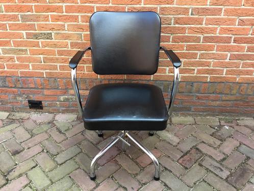 Vintage industriële Kappersstoel bureaustoel, Huis en Inrichting, Stoelen, Gebruikt, Eén, Overige materialen, Zwart, Ophalen