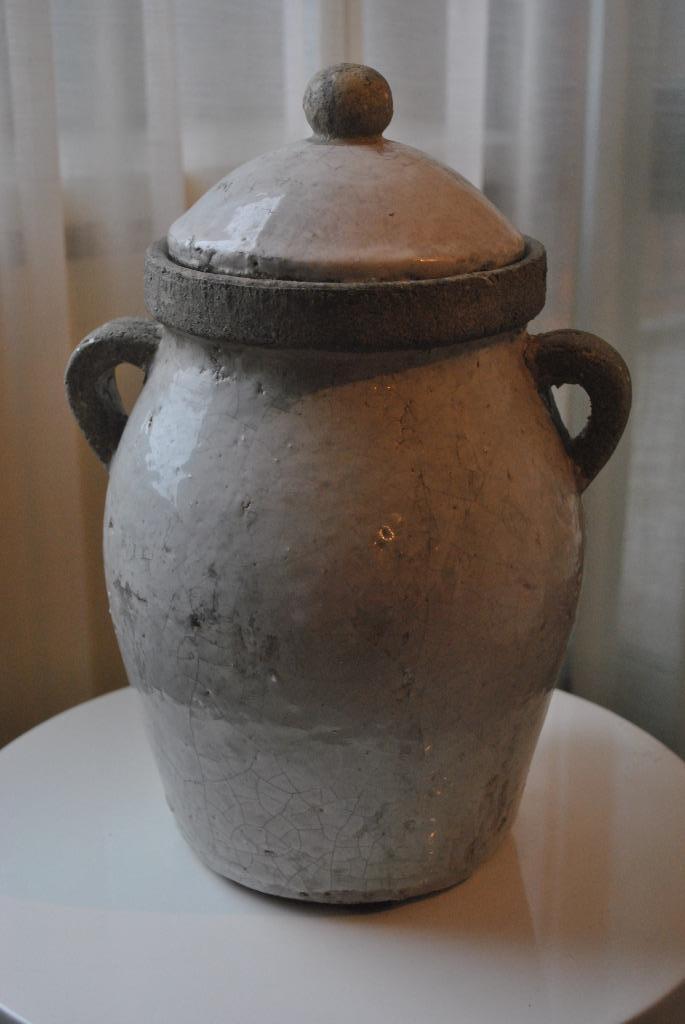 Pot met deksel, 33 cm hoog, diameter 19 cm, brocante, Antiek en Kunst, Antiek | Keramiek en Aardewerk, Ophalen of Verzenden