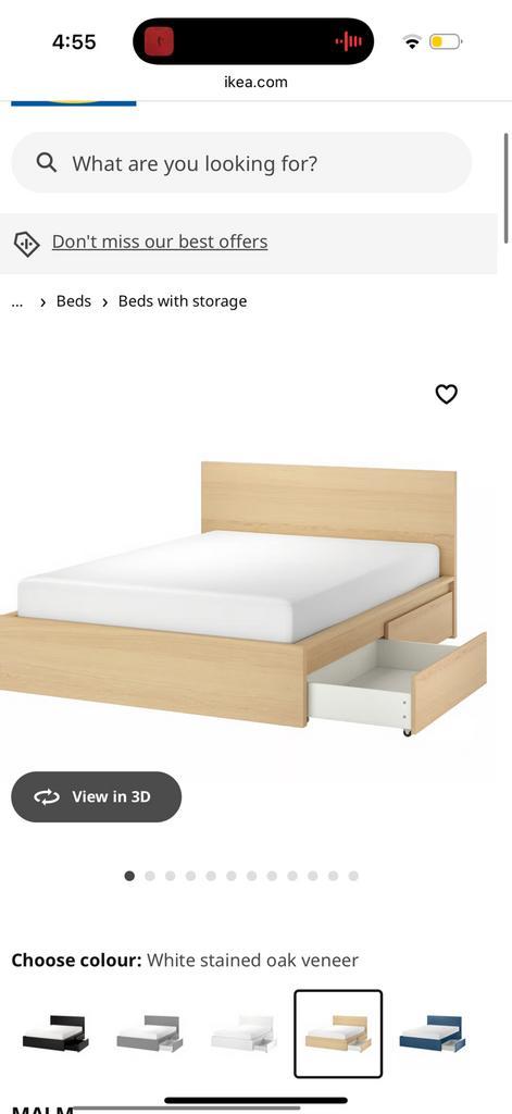 Ikea MALM bed, 140cmx200cm, two big under-bed drawer, Huis en Inrichting, Slaapkamer | Bedden, Tweepersoons, 140 cm, 200 cm, Hout