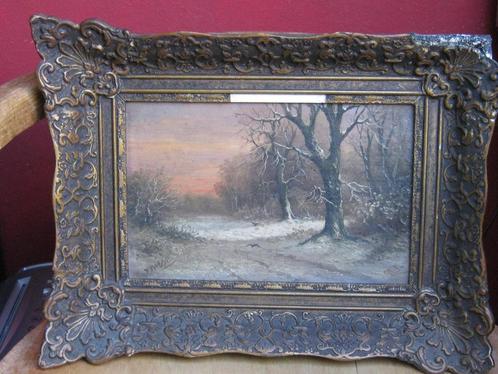 Winterlandschap bos, ondergaande zon D. Kubbe, Antiek en Kunst, Kunst | Schilderijen | Klassiek, Verzenden