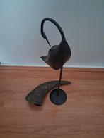 Reiger van metaal en hoorn plus houder met kaars en vaasje, Ophalen of Verzenden, Dier