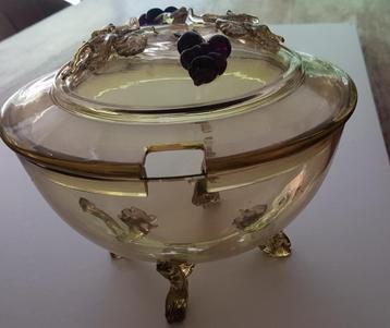 Art deco glazen bowl schaal met deksel  beschikbaar voor biedingen
