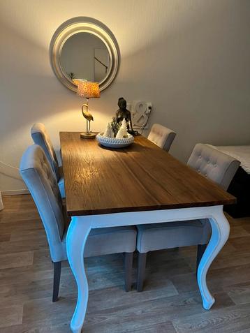 Luxe eettafel met 4 stoelen van Rivièra Maison – Als nieuw! beschikbaar voor biedingen