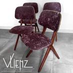 4 Midcentury scissor chairs Louis van Teeffelen Wébé vintage, Huis en Inrichting, Stoelen, Ophalen, Gebruikt, -, Metaal