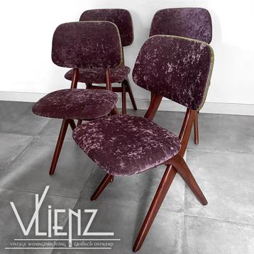 4 Midcentury scissor chairs Louis van Teeffelen Wébé vintage beschikbaar voor biedingen