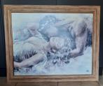Romantische afbeelding, schilderij met prachtige lijst., Ophalen, Overige typen, Zo goed als nieuw, 100 tot 125 cm