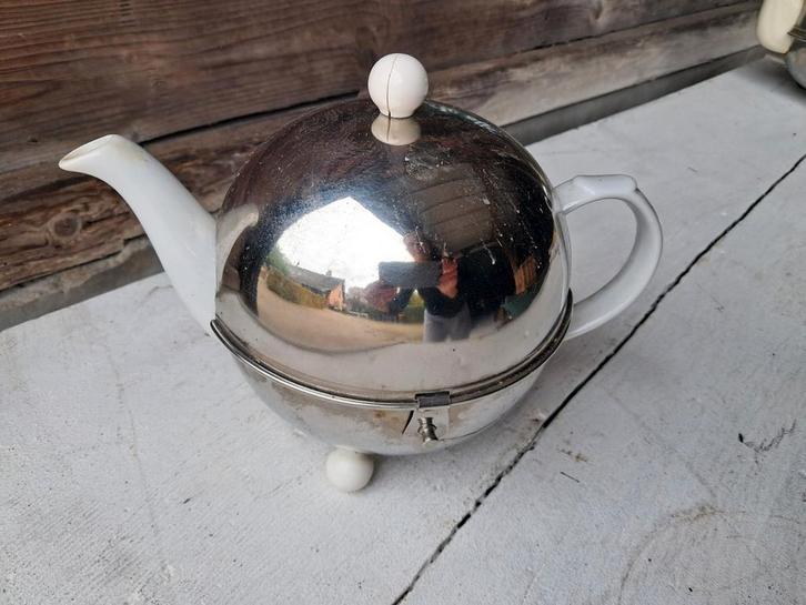 Vintage theepot met warmhouder, Antiek en Kunst, Antiek | Servies los, Ophalen of Verzenden