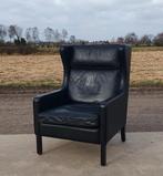 Vintage Deens design oorfauteuil Lulu van Stouby zwart leer, Ophalen, Scandinavisch classic klassiek, Zo goed als nieuw, 50 tot 75 cm