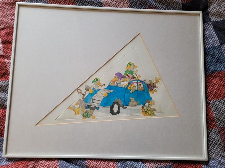 Prachtige ets/ aquarel 2CV van Gerda Boersma, Antiek en Kunst, Kunst | Etsen en Gravures, Ophalen of Verzenden