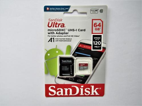 SanDisk Ultra micro SD kaart 64GB nieuw 120 MB/s, Audio, Tv en Foto, Fotografie | Geheugenkaarten, Nieuw, SD, 64 GB, Smartphone