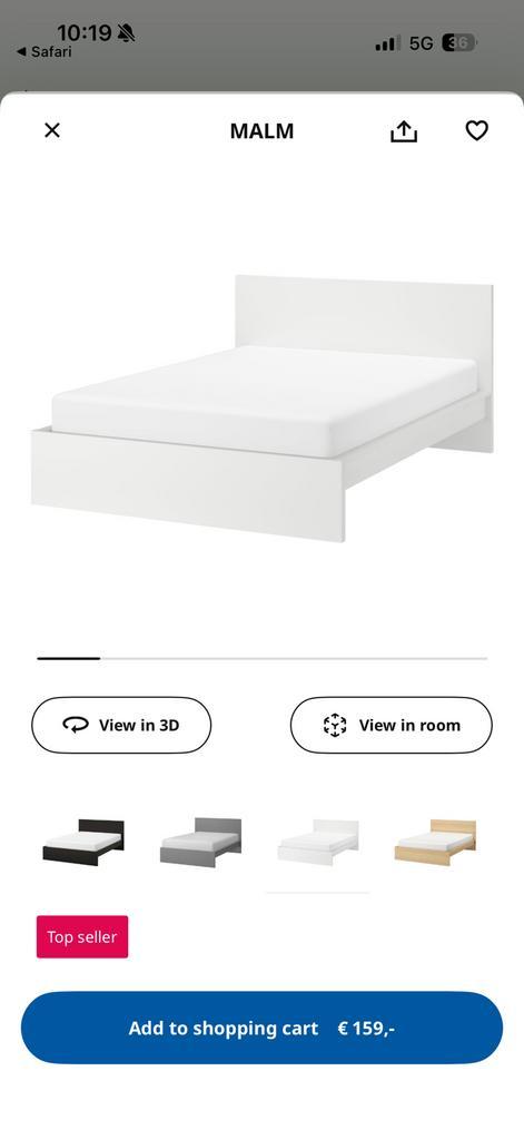 Malm Bed IKEA, Huis en Inrichting, Slaapkamer | Bedden, Zo goed als nieuw, Tweepersoons, 140 cm, Hout, Wit, Ophalen