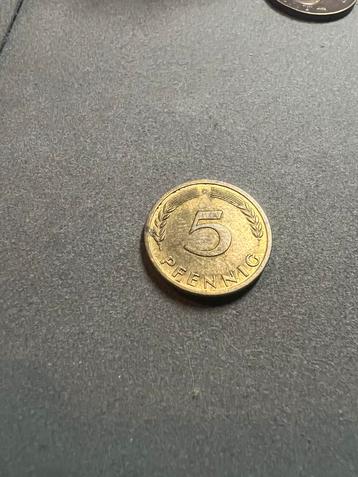 5 pfennig 1950 f munt uniek beschikbaar voor biedingen
