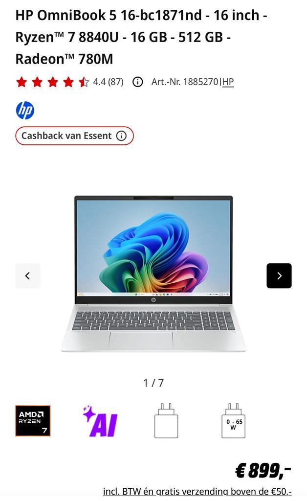 HP Laptop, Computers en Software, Windows Laptops, Zo goed als nieuw, 16 inch, SSD, 2 tot 3 Ghz, 16 GB, Qwerty, Met videokaart