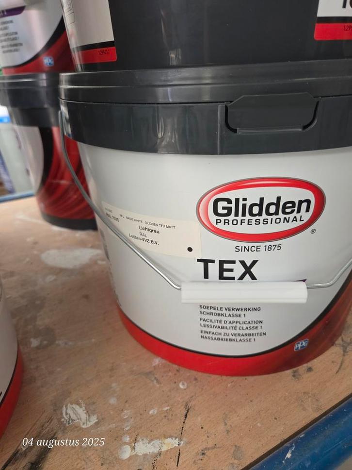 Glidden Tex Matt 10L diverse kleuren., Doe-het-zelf en Verbouw, Verf, Beits en Lak, Zo goed als nieuw, Verf, 5 tot 10 liter, Grijs