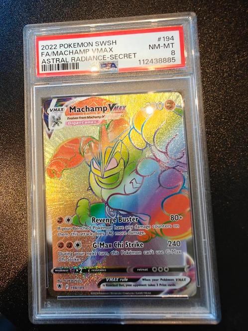 Machamp rainbow vmax psa 8, Hobby en Vrije tijd, Verzamelkaartspellen | Pokémon, Zo goed als nieuw, Losse kaart, Ophalen of Verzenden