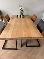 Houten eettafel met zwart onderstel - 200x100 cm, Huis en Inrichting, Tafels | Eettafels, Ophalen, Gebruikt, Eikenhout, 50 tot 100 cm