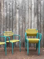 Retro terrasstoelen – unieke colourblocking eye-catchers, Tuin en Terras, Tuinsets en Loungesets, Kunststof, Gebruikt, Meer dan 8 zitplaatsen