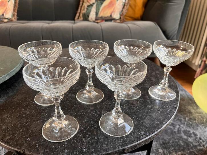 6 Kristallen Champagne Glazen - Elegant Design, Antiek en Kunst, Antiek | Glas en Kristal, Ophalen of Verzenden