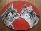 Handgeschilderd: schilderij van 2 katten (40 x 30 cm.), Huis en Inrichting, Woonaccessoires | Schilderijen, Tekeningen en Foto's