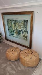 Twee Marokkaanse leren poefs, Huis en Inrichting, Gebruikt, Marokkaans, Leer, Ophalen of Verzenden