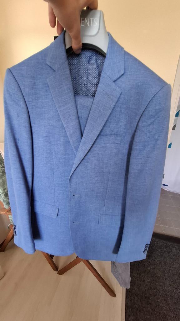 Lichtblauw pak "linnen look" Gents maat 46/48, Kleding | Heren, Kostuums en Colberts, Gedragen, Maat 46 (S) of kleiner, Blauw