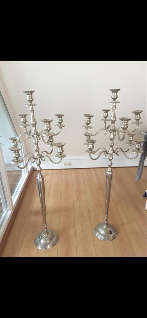 Set van 2 Zilveren Kandelaars, Huis en Inrichting, Woonaccessoires | Kandelaars en Kaarsen, Zo goed als nieuw, Kandelaar, 75 cm of meer