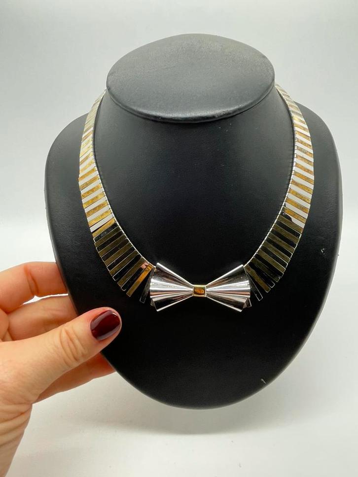 A225 Prachtige zilveren bicolor ketting chique, Sieraden, Tassen en Uiterlijk, Kettingen, Zilver, Goud, Ophalen of Verzenden