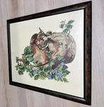 Geborduurd schilderij in bronskleurige lijst 61x53cm, Ophalen, Hout, 50 tot 75 cm, 50 tot 75 cm