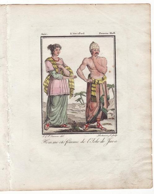 Java Indonesië klederdracht Nederlands-Indië gravure / ets, Antiek en Kunst, Kunst | Etsen en Gravures, Verzenden