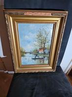 Antiek Schilderij met Gouden Lijst, Antiek en Kunst, Kunst | Schilderijen | Klassiek, Ophalen of Verzenden