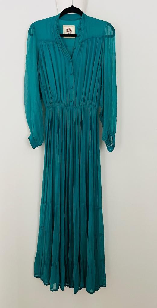 Chasing Unicorns zijden maxi dress, Kleding | Dames, Jurken, Zo goed als nieuw, Maat 36 (S), Groen, Onder de knie, Verzenden