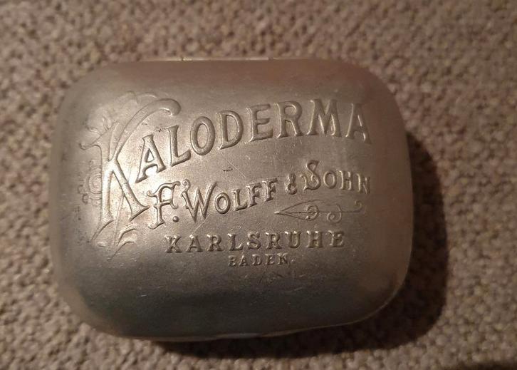 Antieke Kaloderma Zeepdoos F. Wolff & Sohn, Antiek en Kunst, Antiek | Tin, Ophalen of Verzenden
