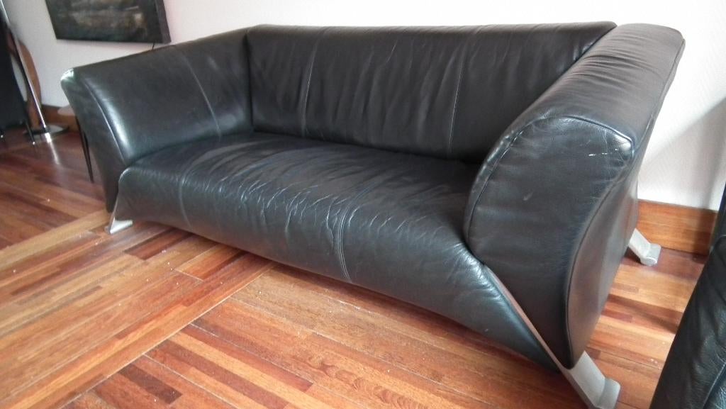 Rolf Benz 322 Design, zwart leer, 2,5 zits zeer mooie staat, Gebruikt, 150 tot 200 cm, Tweepersoons, Ophalen of Verzenden