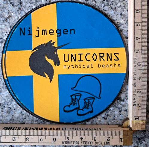 Sticker Nijmegense vierdaagse Nijmegen Unicorns mythical, Verzamelen, Scouting, Zo goed als nieuw, Embleem, Speld of Insigne, Ophalen of Verzenden
