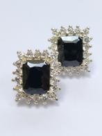 zilveren OORKNOPPEN 1,7x 1,5 cm, met Onyx en witte Saffieren, Nieuw, Ophalen of Verzenden, Met edelsteen, Knopjes of Stekers
