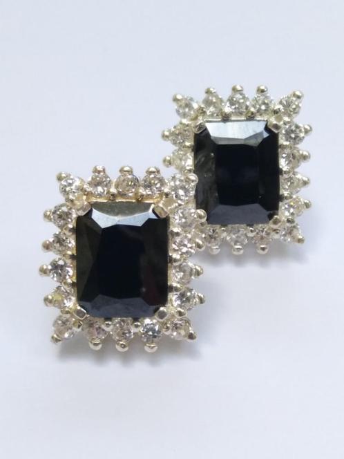 zilveren OORKNOPPEN 1,7x 1,5 cm, met Onyx en witte Saffieren, Sieraden, Tassen en Uiterlijk, Oorbellen, Nieuw, Knopjes of Stekers