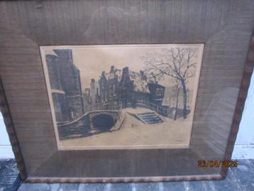 HENDRIK DE LAAT, Romantische Sneeuw ets, Kerkstr/DELFT beschikbaar voor biedingen
