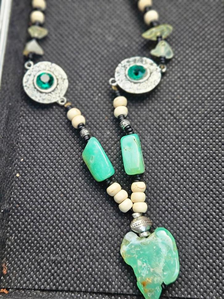 Chrysopraas ketting met hanger, Sieraden, Tassen en Uiterlijk, Kettingen, Zo goed als nieuw, Steen of Mineraal, Groen, Met edelsteen