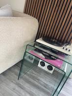 2 glazen bijzettafels, Huis en Inrichting, Tafels | Bijzettafels, Minder dan 55 cm, Vierkant, Ophalen, 45 tot 60 cm