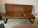 Eetkamer bank leer en metaal 2a 3 zits kleur cognac, Huis en Inrichting, Banken | Sofa's en Chaises Longues, Ophalen, Gebruikt