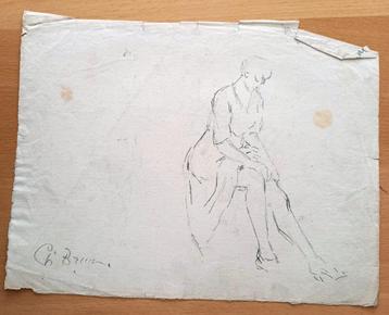 A493-43 Oude tekening Vrouw trekt kous op beschikbaar voor biedingen