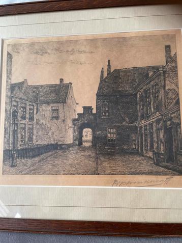 Oude straat gravure, ingelijst beschikbaar voor biedingen