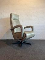 Olijfgroene leren elektrische relax fauteuil op accu, Huis en Inrichting, Fauteuils, Ophalen, Nvt, Nvt, Nvt