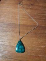 Zilveren ketting met Malachiet hanger, Sieraden, Tassen en Uiterlijk, Kettingen, Ophalen of Verzenden