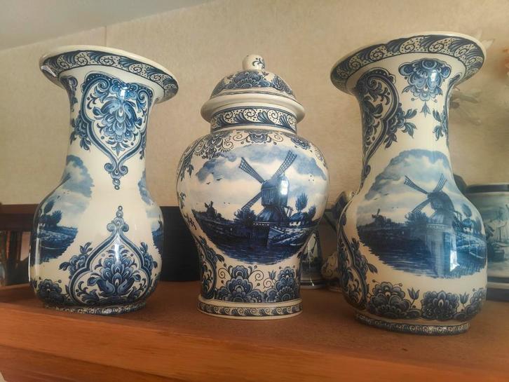 Delfts Blauwe Vazen Set van 3, Antiek en Kunst, Antiek | Vazen, Ophalen of Verzenden