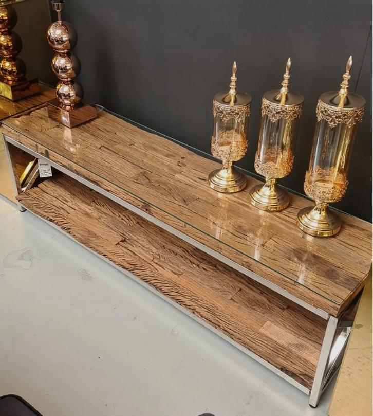 TV meubel+ Glasplaat Richmond/Erik kuster/sleeper wood, Huis en Inrichting, Kasten | Televisiemeubels, Gebruikt, Minder dan 100 cm