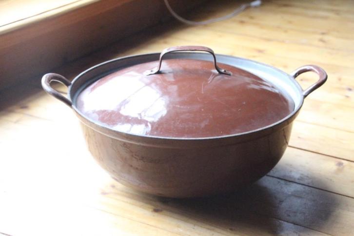 Emaille pan + lepel brocante, Antiek en Kunst, Antiek | Emaille, Ophalen of Verzenden