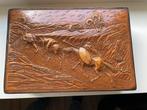 Antieke Leren Sigarettendoos met Reliëf, Ophalen of Verzenden