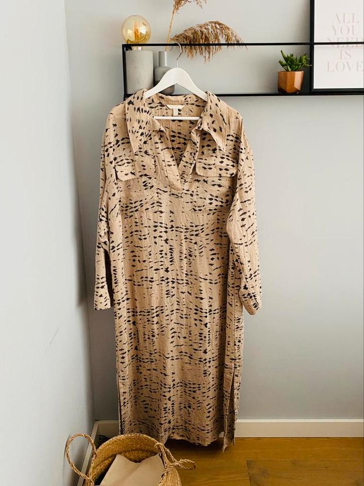 Lange jurk/ maxi dress/ kaftanjurkje van H&M, XL/42, Kleding | Dames, Jurken, Nieuw, Maat 42/44 (L), Beige, Onder de knie, Ophalen of Verzenden