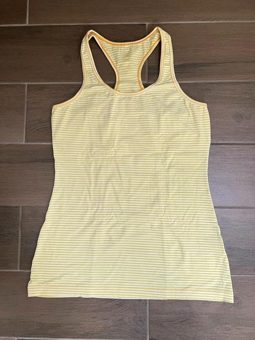 Geel wit gestreepte top, Kleding | Dames, Tops, Zo goed als nieuw, Maat 38/40 (M), Geel, Zonder mouw, Ophalen of Verzenden
